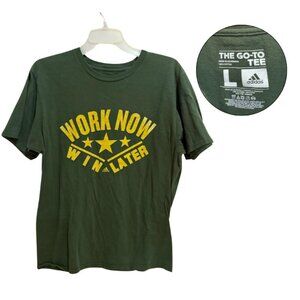 Adidas Men's "Work Now Win Later" T-Shirt Green Yellow Graphic Tee Size L